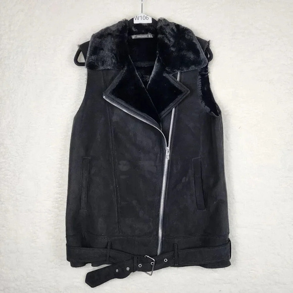 Zara Trafaluc Womens Faux Suede Black Lined Moto Biker Grunge Vest Size M/L - Picture 1 of 7